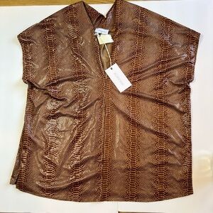 Adrienne Brown Snake-Print V-Neck Women's Top NWT